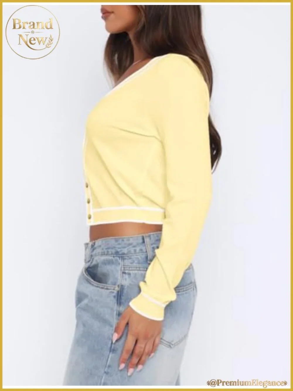 Women's V Neck Cropped Cardigan Knit Sweater, Open Front, Puff Sleeve